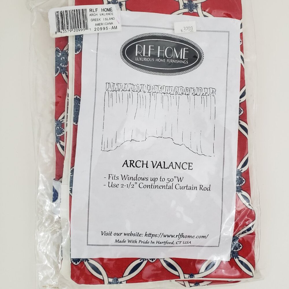 RLF Home Arch Valance Red Greek Island Fits Window Up to 50" Wide